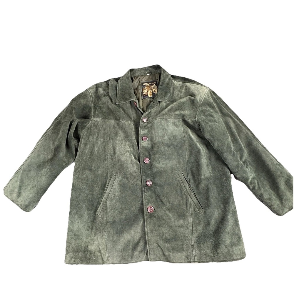 Vintage 90s The Pierce Arrow Jacket 2X Green Suede Leather‎ Car Coat  Americana